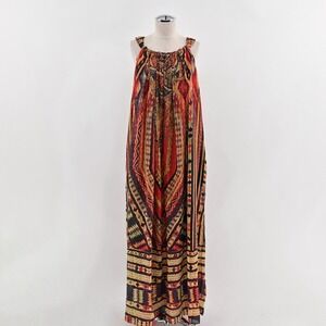 Soft Surroundings Boho Maxi Dress Womens L Studded Multicolor Ikat Sleeveless